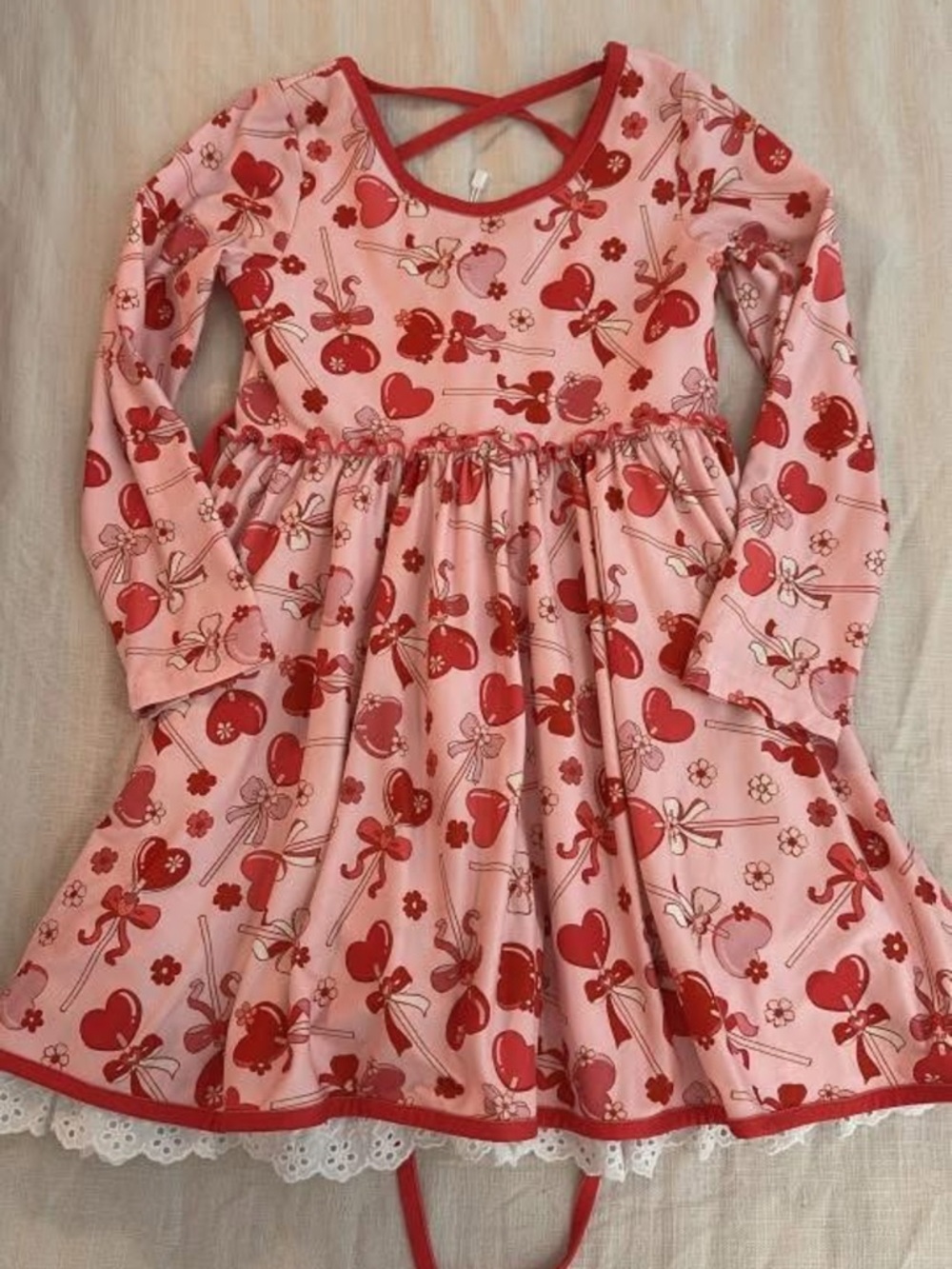 cheeky plum Pink Dress with Red Heart & Bow Print